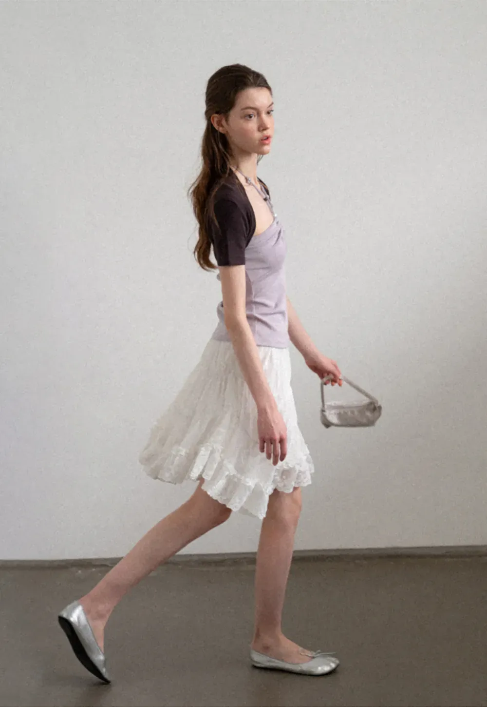 Layered Lace Trim Flared Skirt