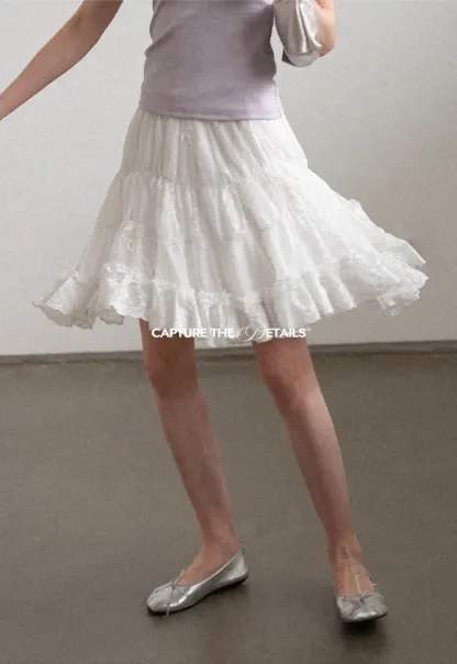 Layered Lace Trim Flared Skirt