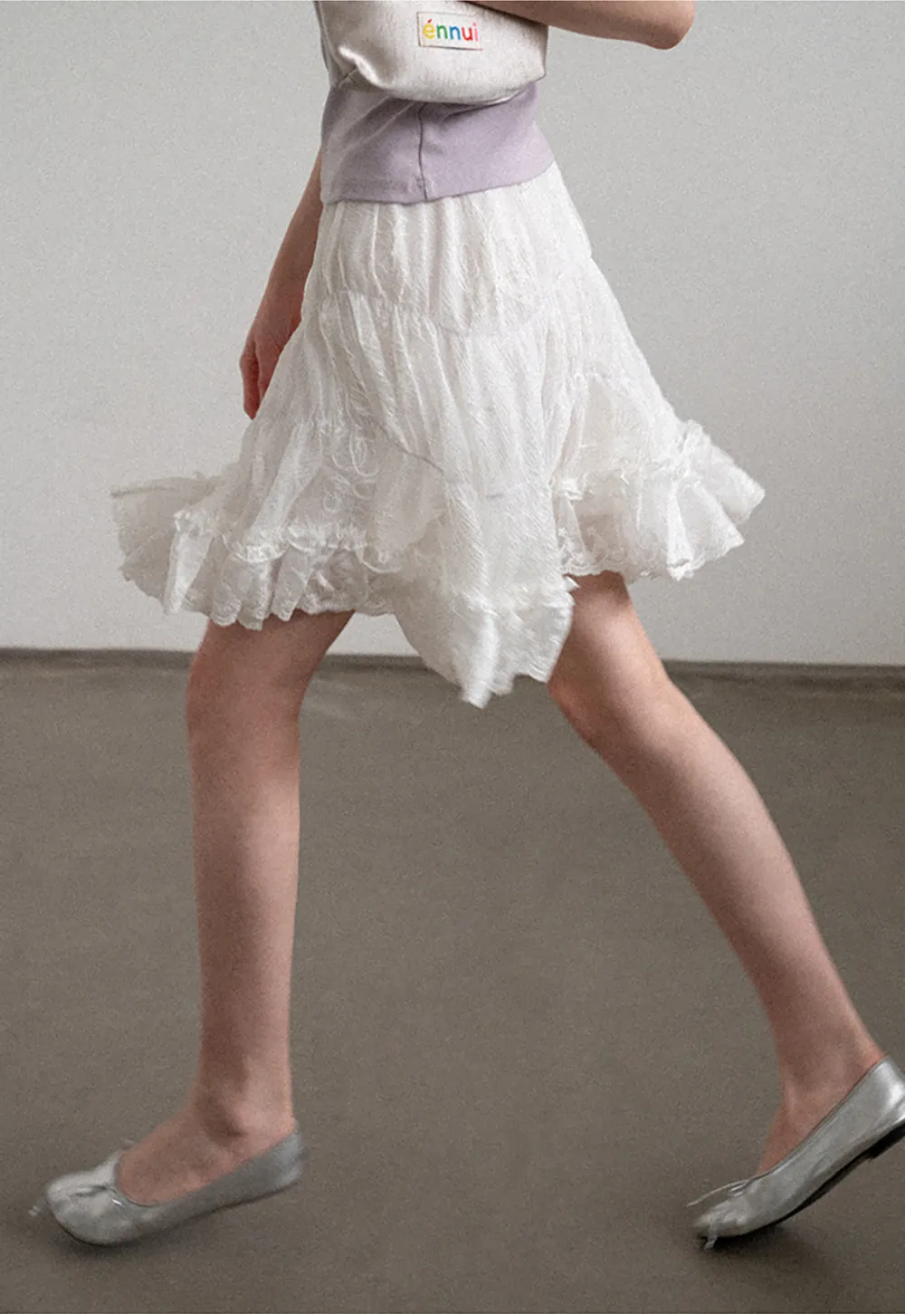 Layered Lace Trim Flared Skirt