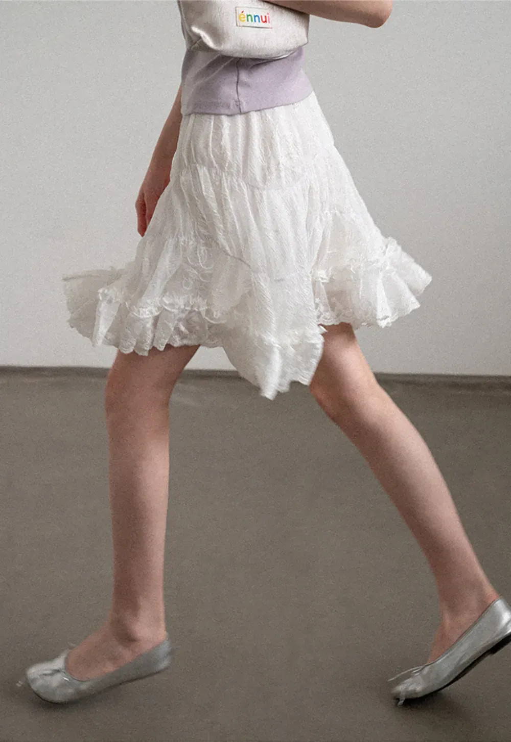 Layered Lace Trim Flared Skirt