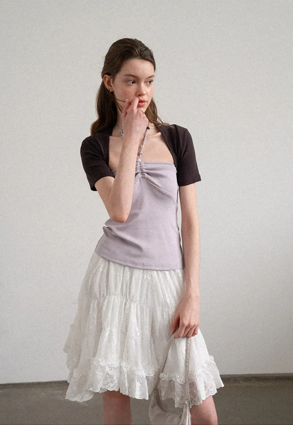 Layered Lace Trim Flared Skirt