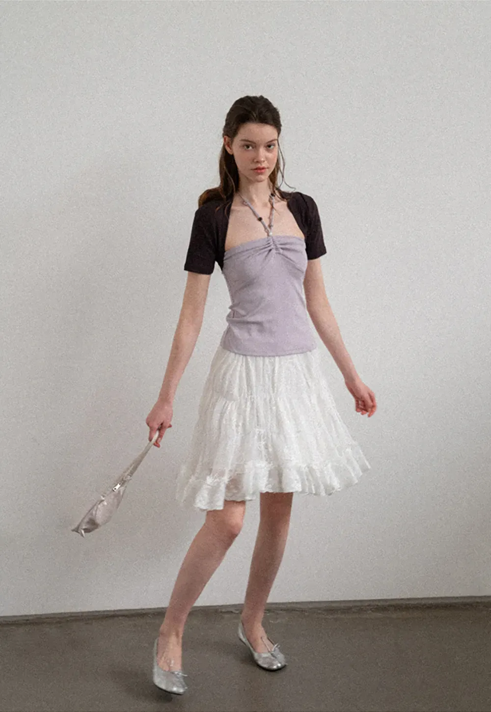 Layered Lace Trim Flared Skirt