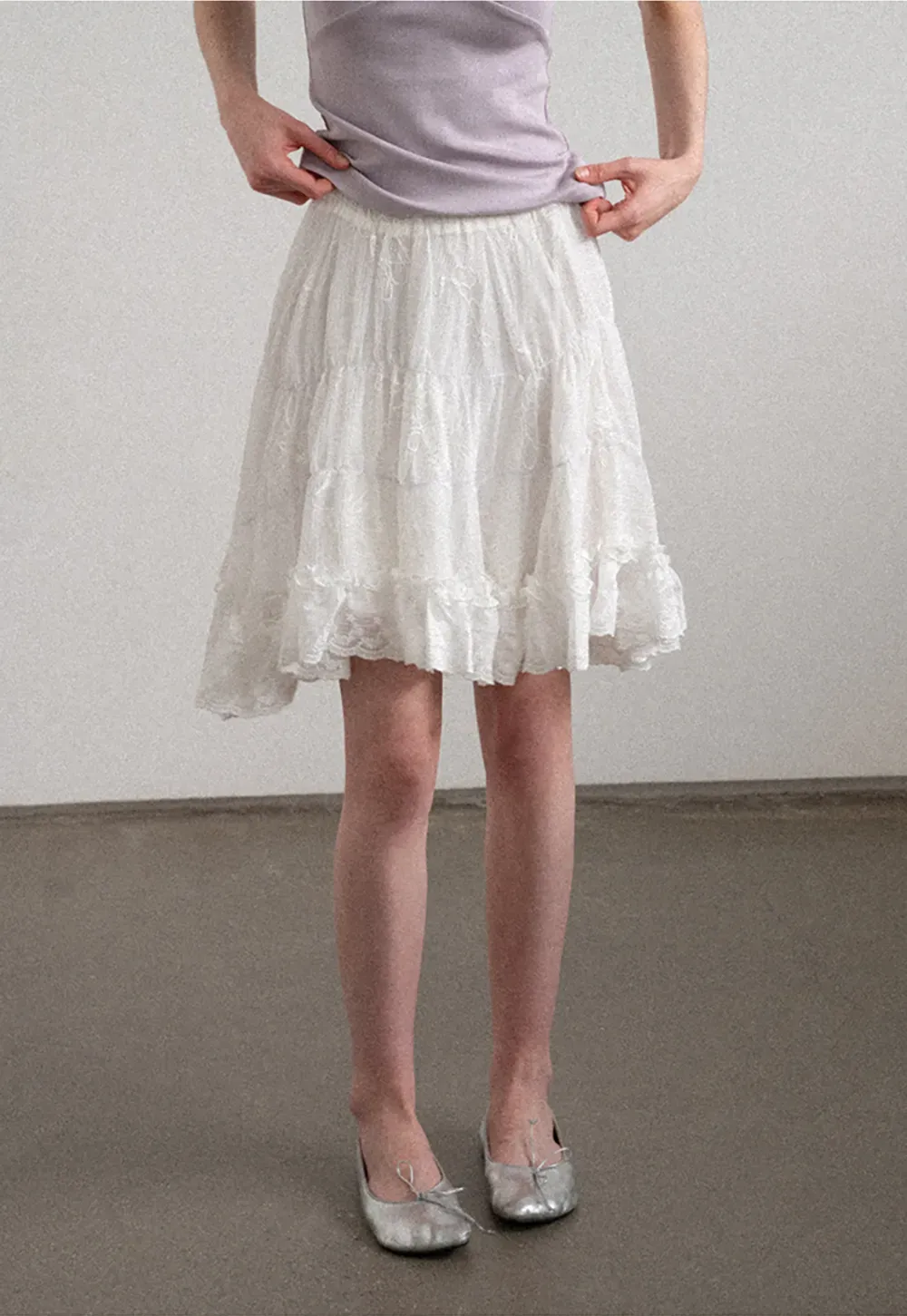 Layered Lace Trim Flared Skirt