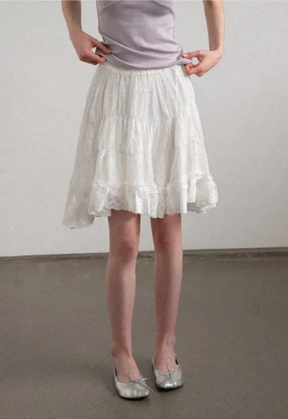 Layered Lace Trim Flared Skirt
