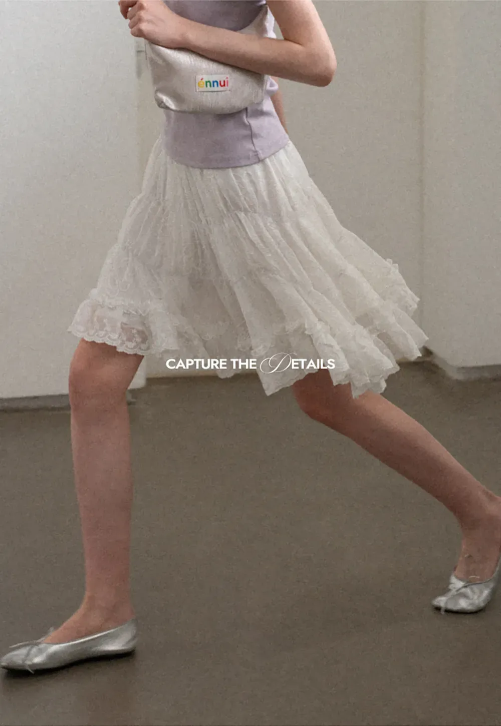 Layered Lace Trim Flared Skirt