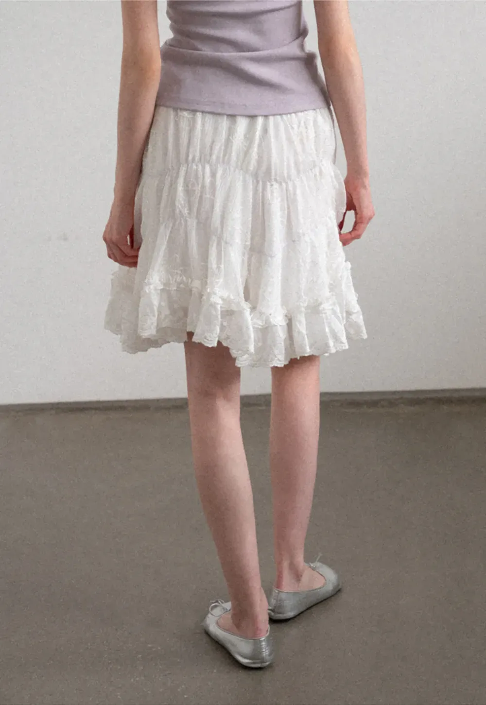 Layered Lace Trim Flared Skirt