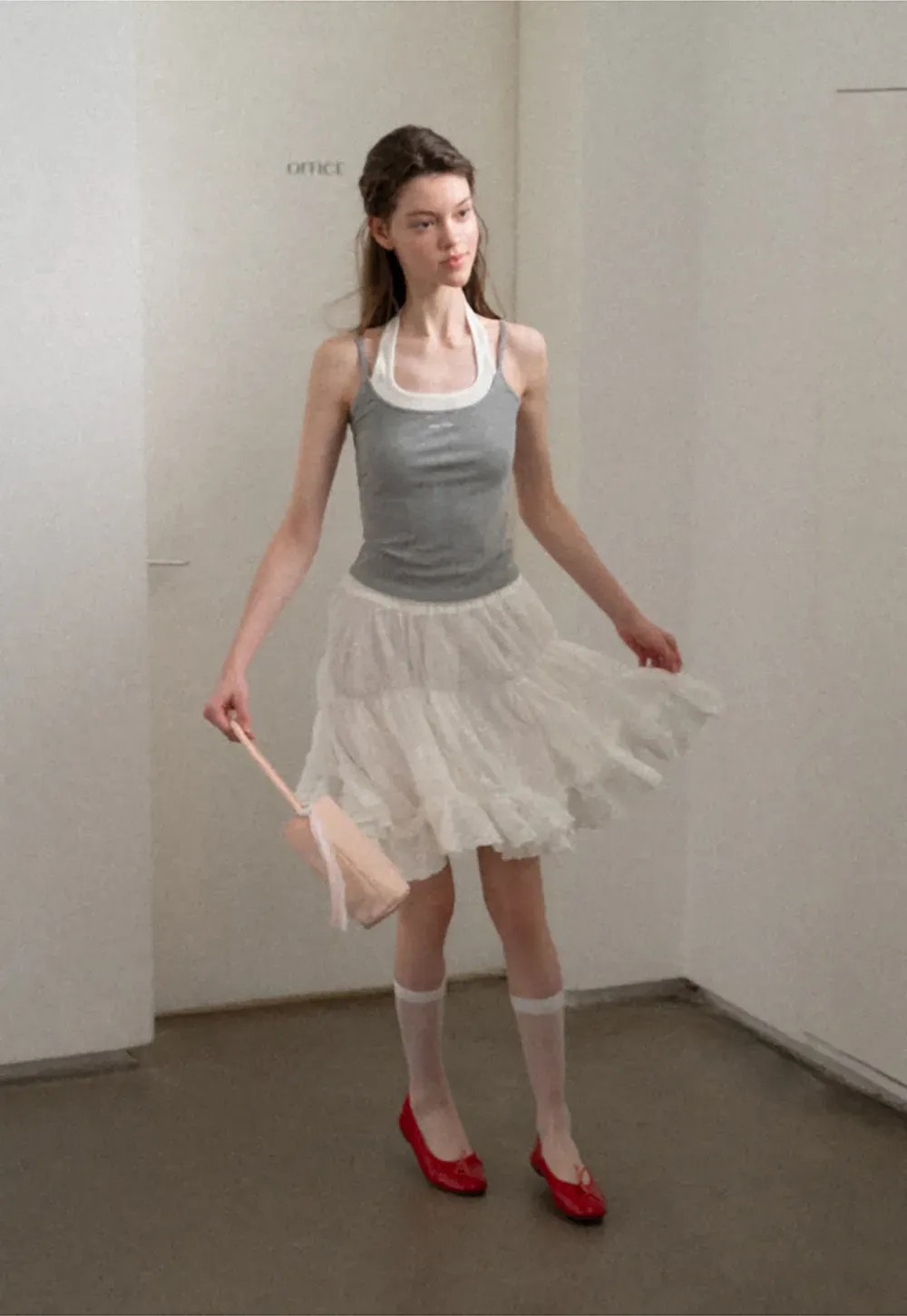 Layered Lace Trim Flared Skirt