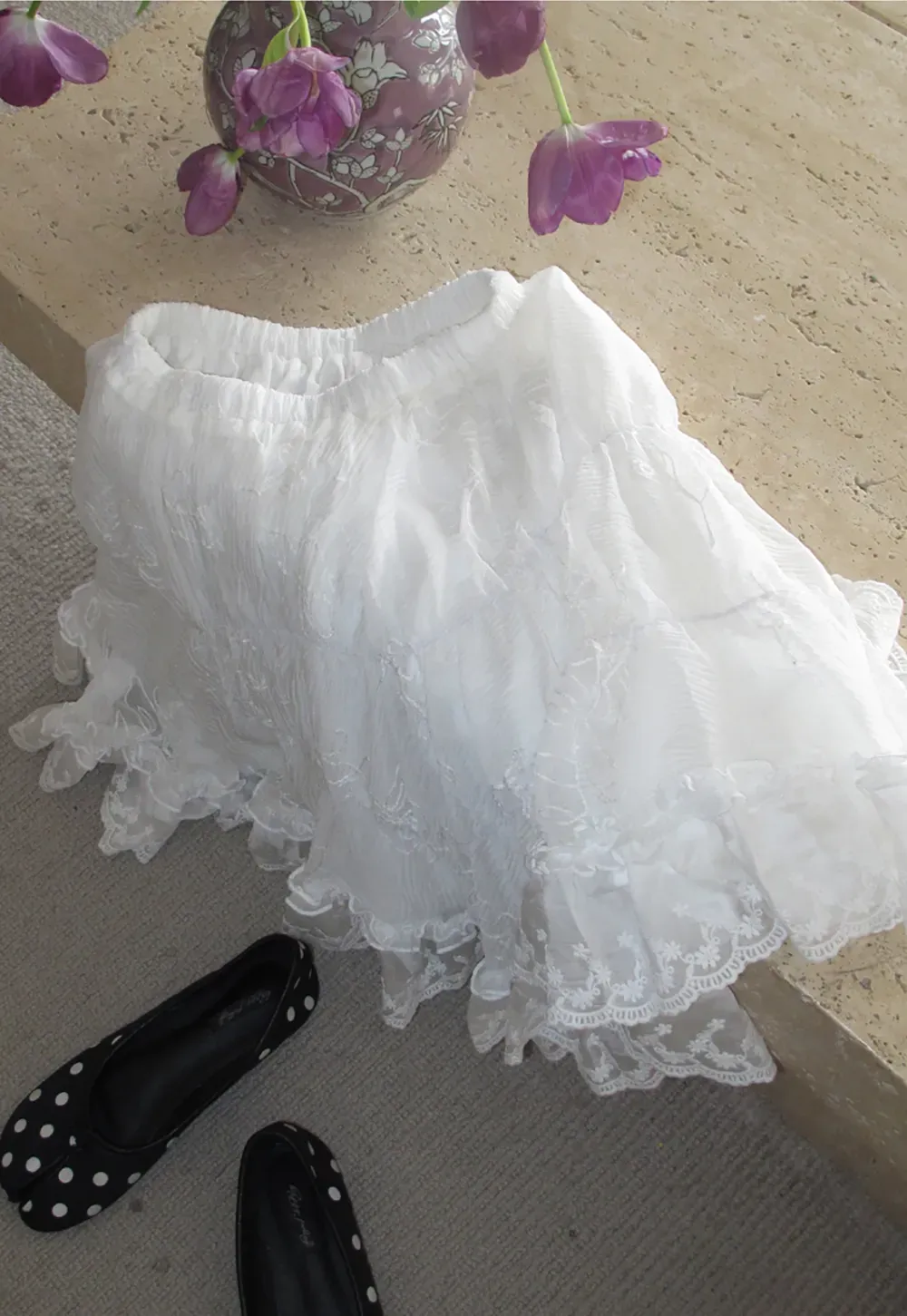 Layered Lace Trim Flared Skirt