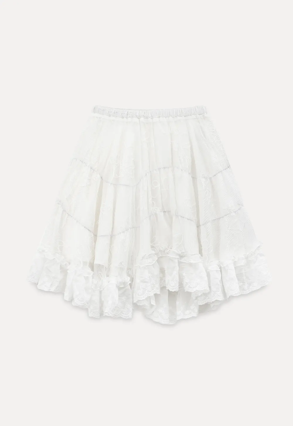 Layered Lace Trim Flared Skirt