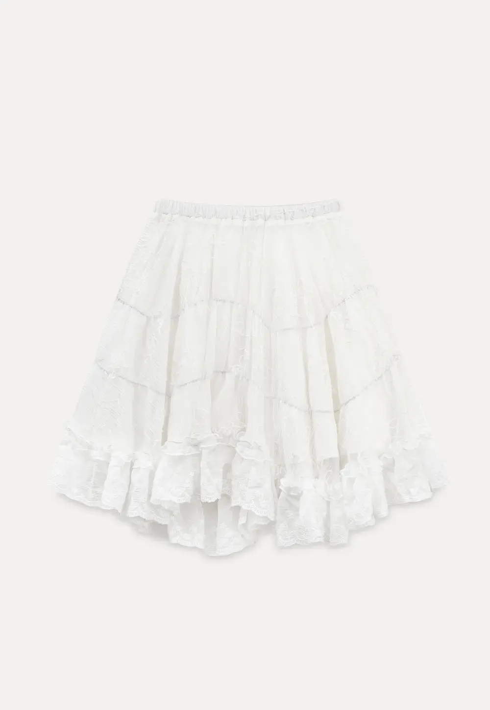 Layered Lace Trim Flared Skirt