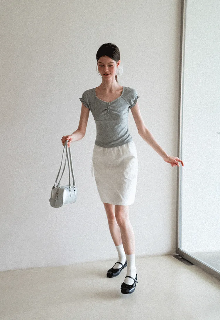 High Waist Elastic Waist A Line Skirt