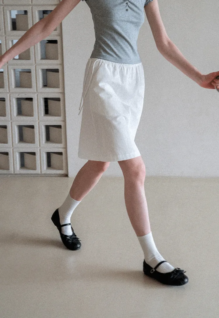 High Waist Elastic Waist A Line Skirt