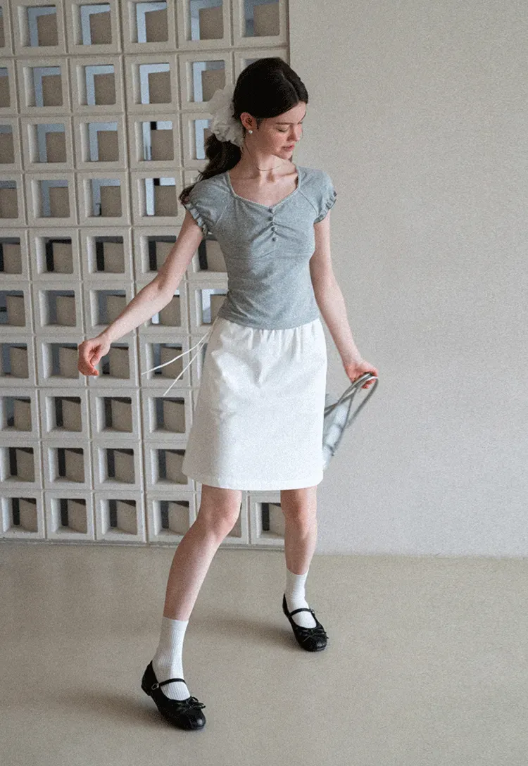 High Waist Elastic Waist A Line Skirt