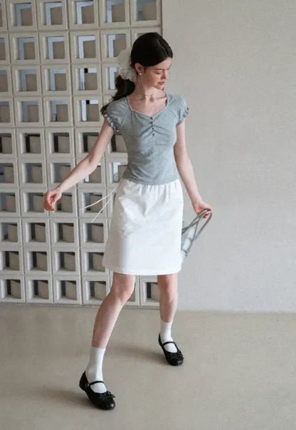 High Waist Elastic Waist A Line Skirt