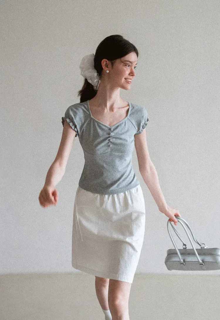 High Waist Elastic Waist A Line Skirt