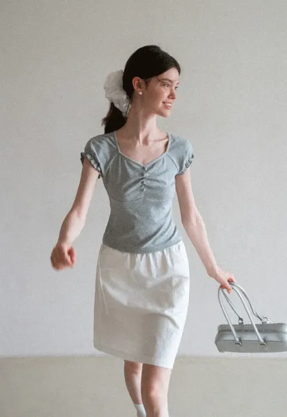 High Waist Elastic Waist A Line Skirt