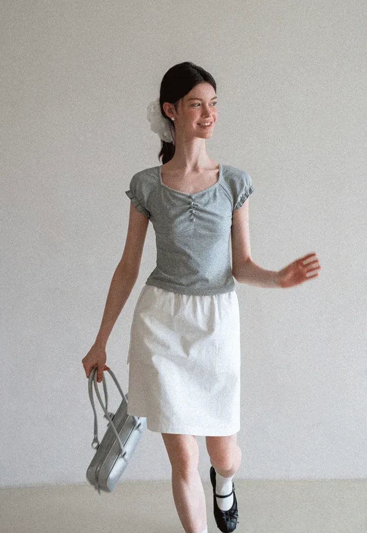 High Waist Elastic Waist A Line Skirt