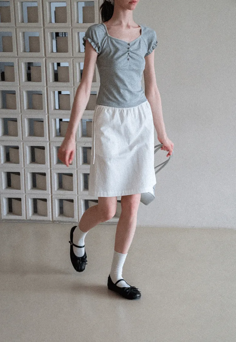 High Waist Elastic Waist A Line Skirt