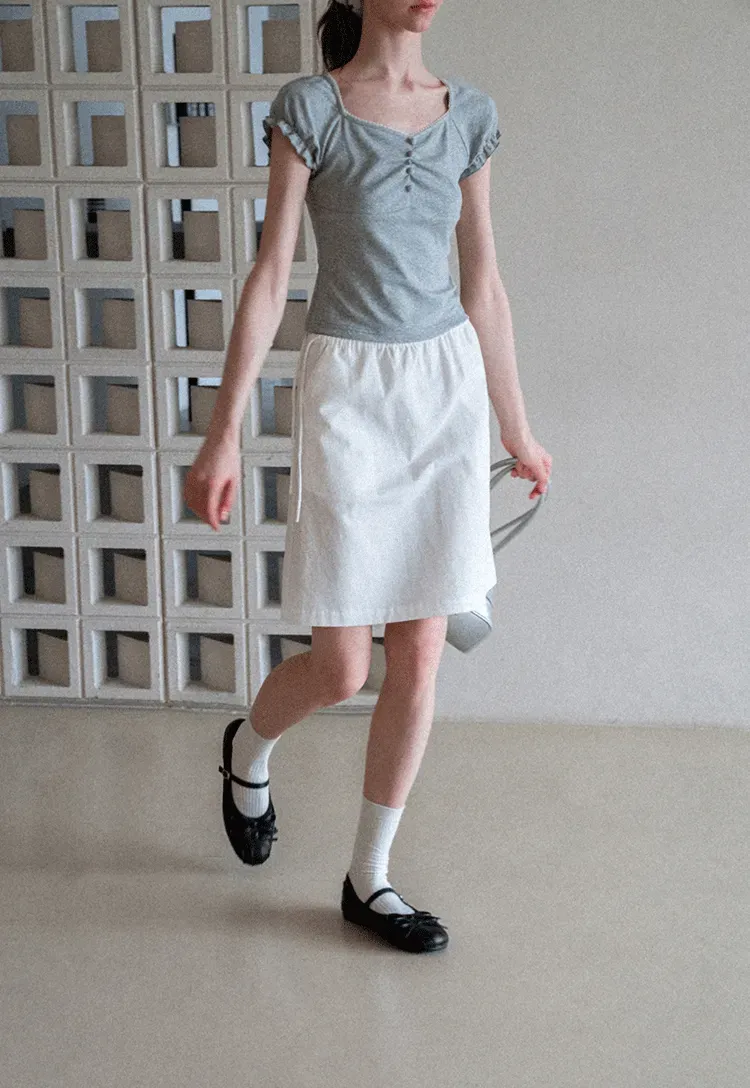 High Waist Elastic Waist A Line Skirt