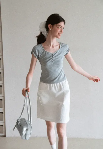High Waist Elastic Waist A Line Skirt