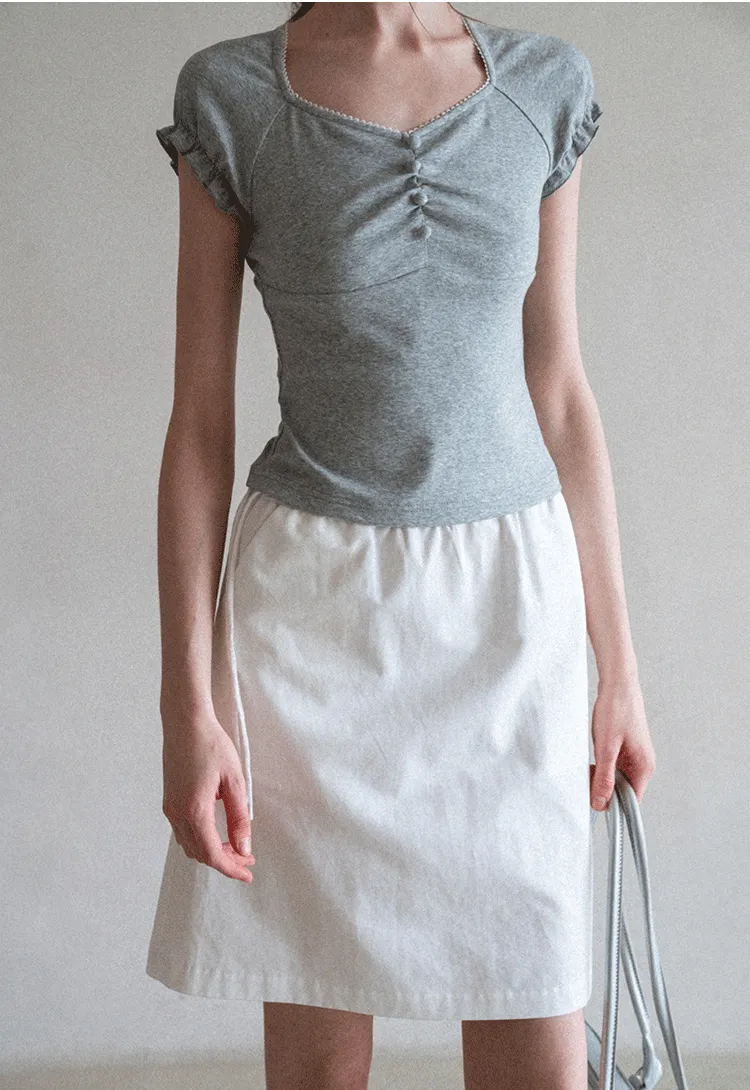 High Waist Elastic Waist A Line Skirt