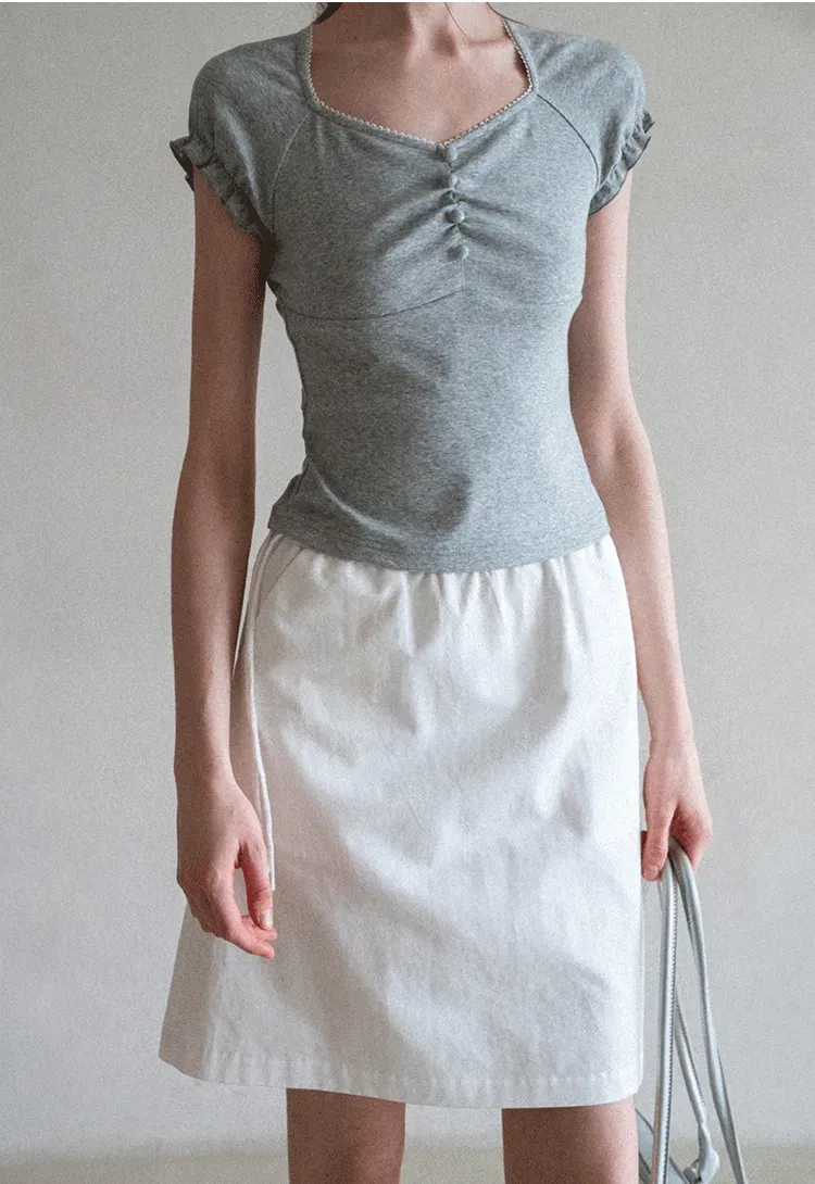High Waist Elastic Waist A Line Skirt