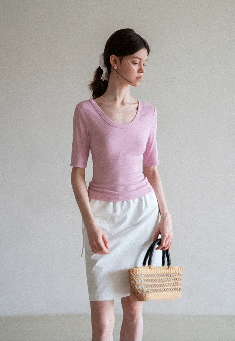 High Waist Elastic Waist A Line Skirt