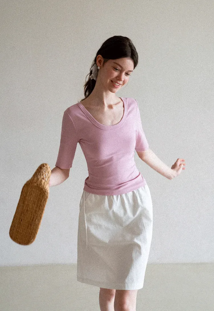 High Waist Elastic Waist A Line Skirt