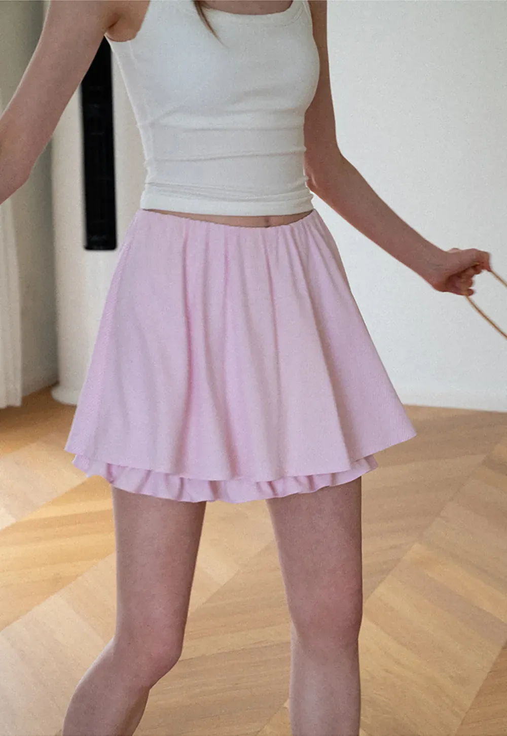 Double Layered Ruffled Hem Skirt