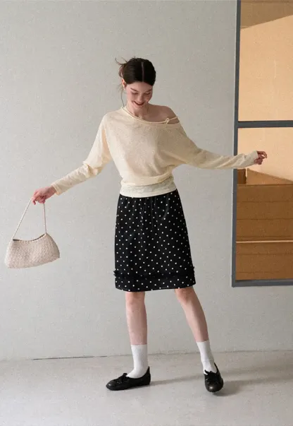 Polka Dot Print Drawstring Waist Skirt