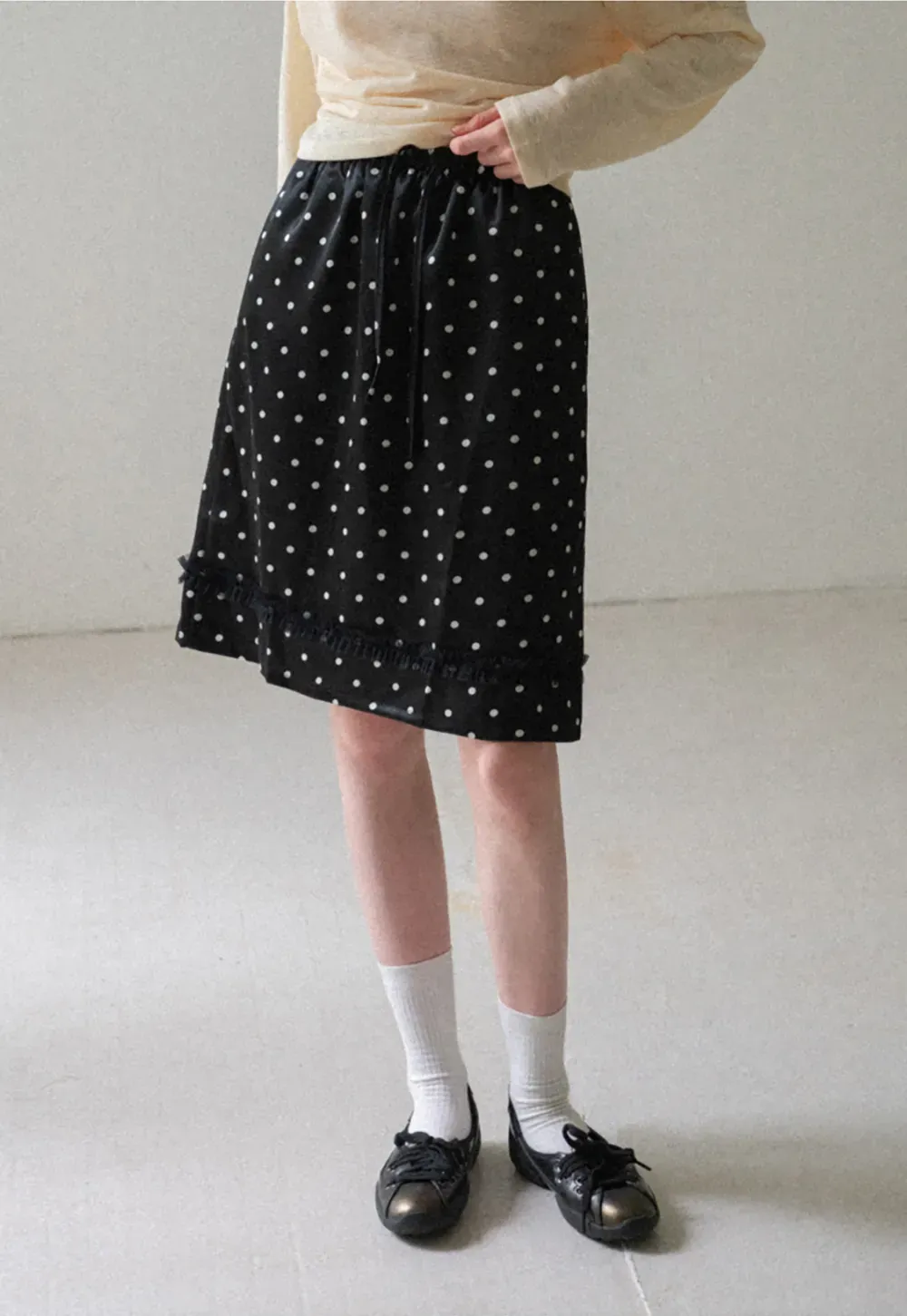Polka Dot Print Drawstring Waist Skirt