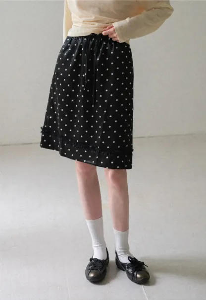 Polka Dot Print Drawstring Waist Skirt
