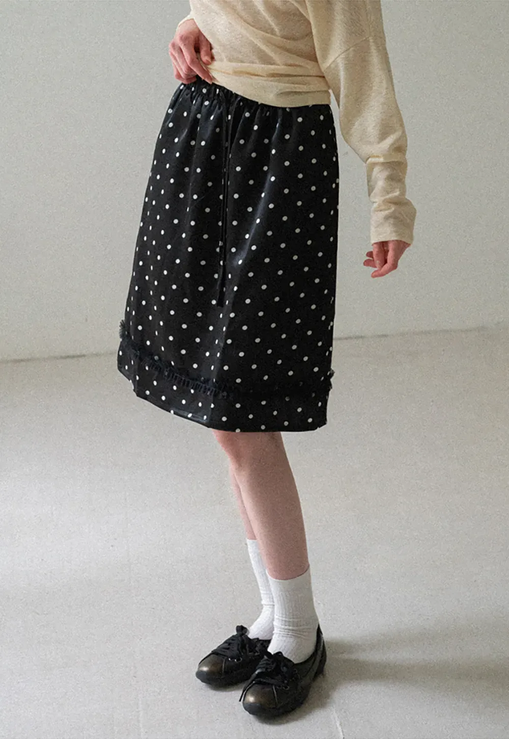 Polka Dot Print Drawstring Waist Skirt