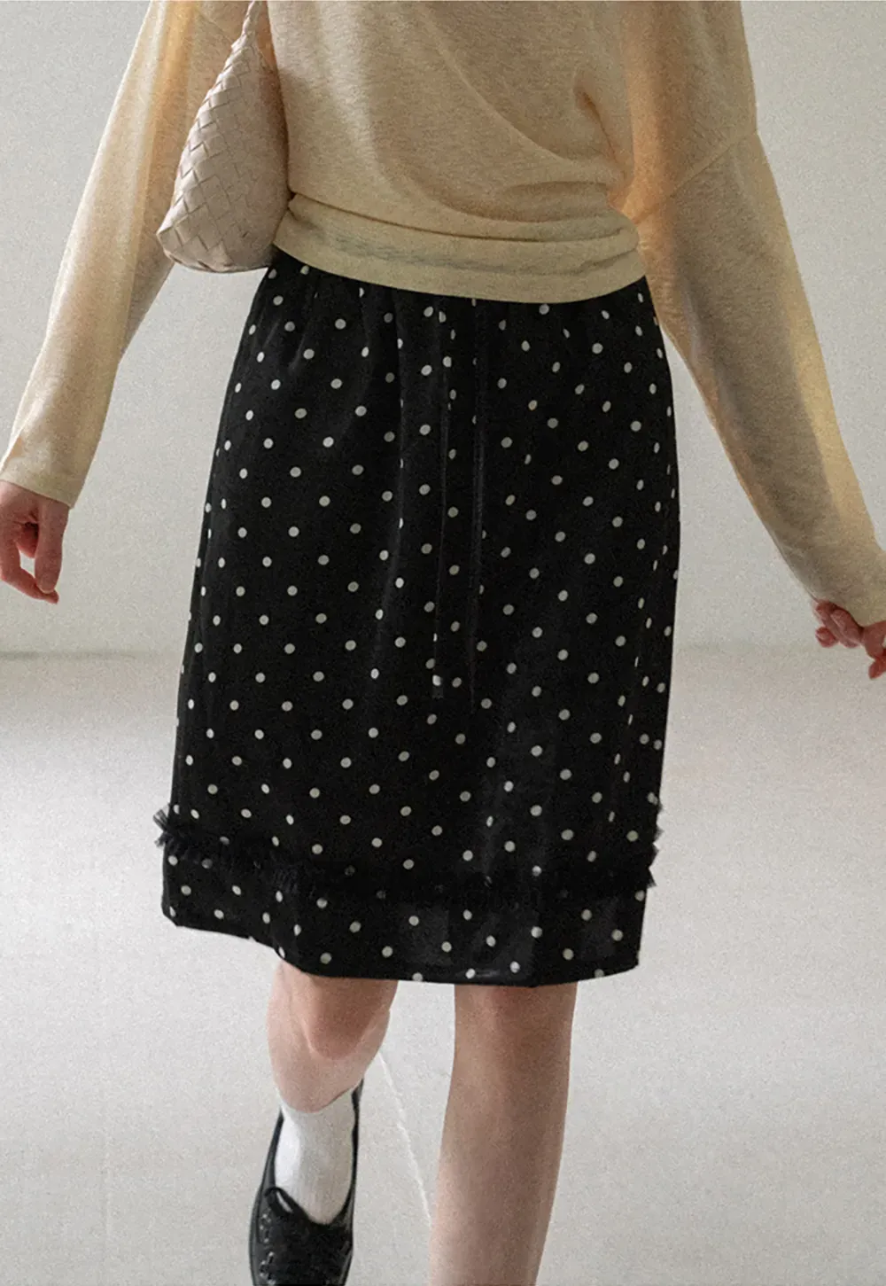 Polka Dot Print Drawstring Waist Skirt