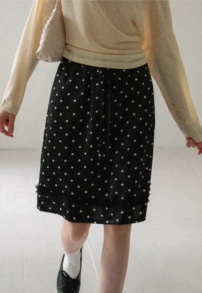Polka Dot Print Drawstring Waist Skirt