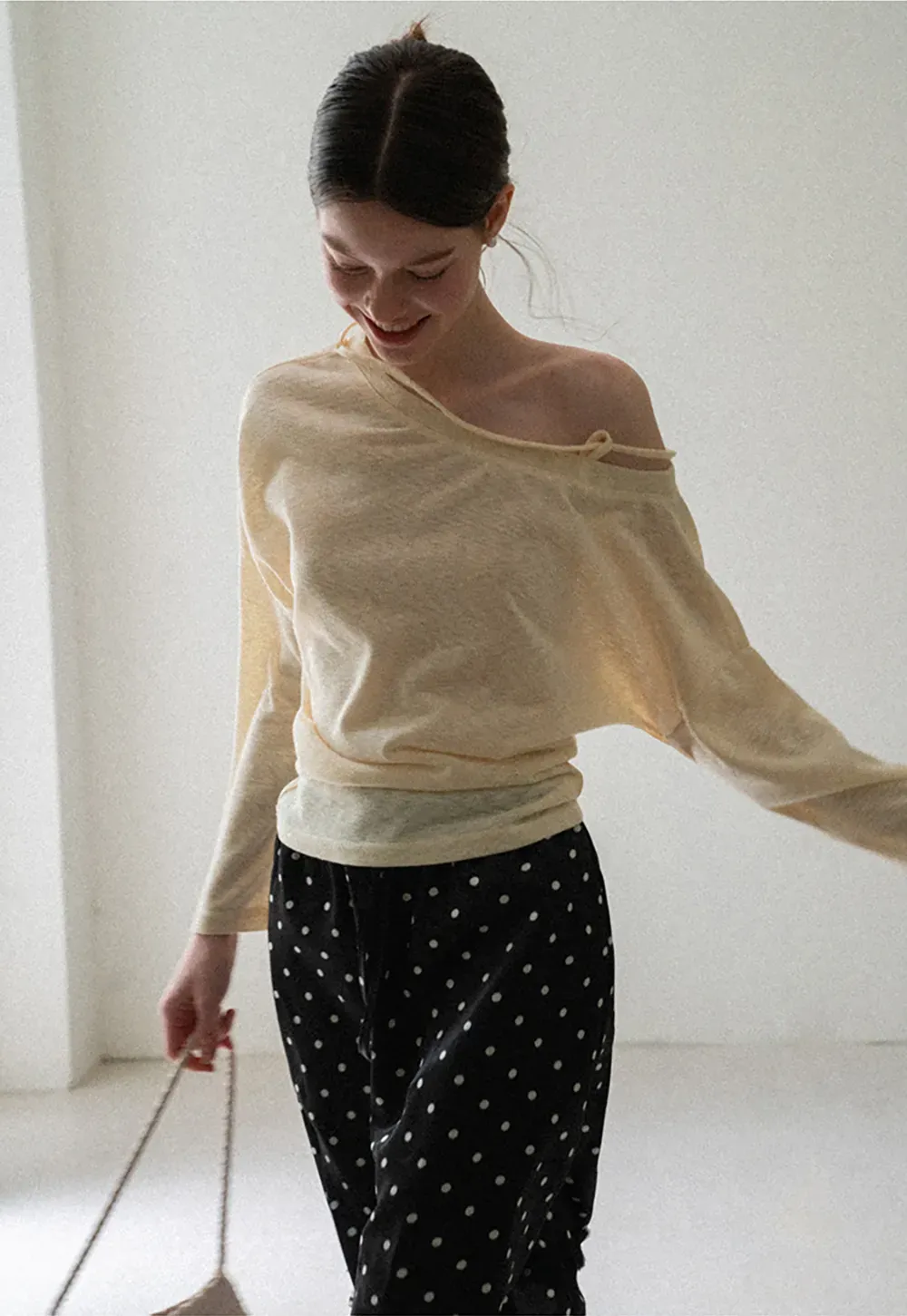 Polka Dot Print Drawstring Waist Skirt