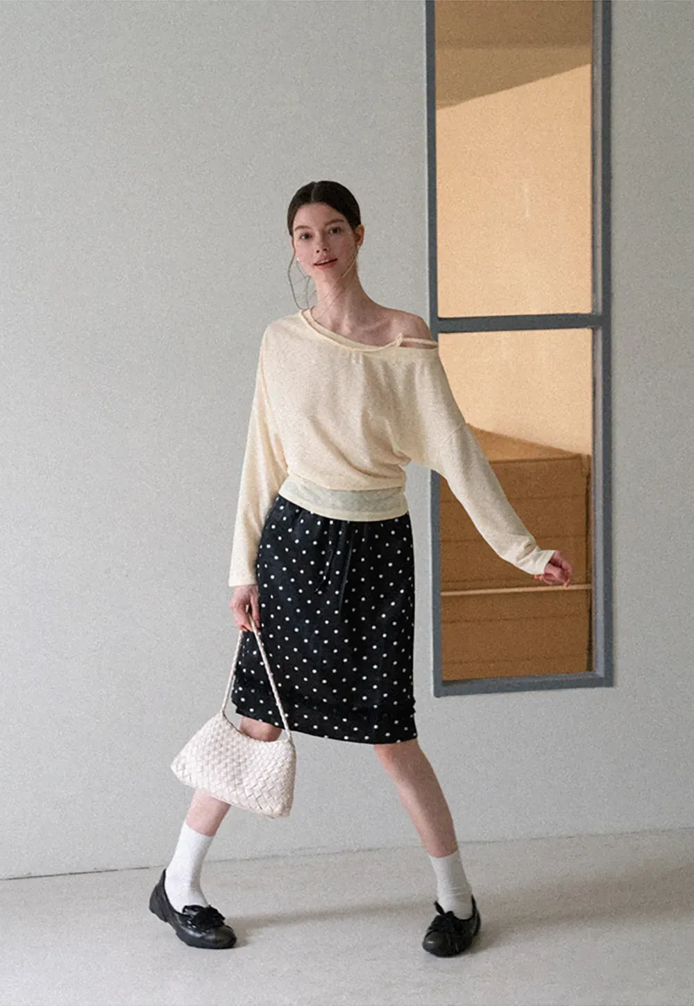 Polka Dot Print Drawstring Waist Skirt