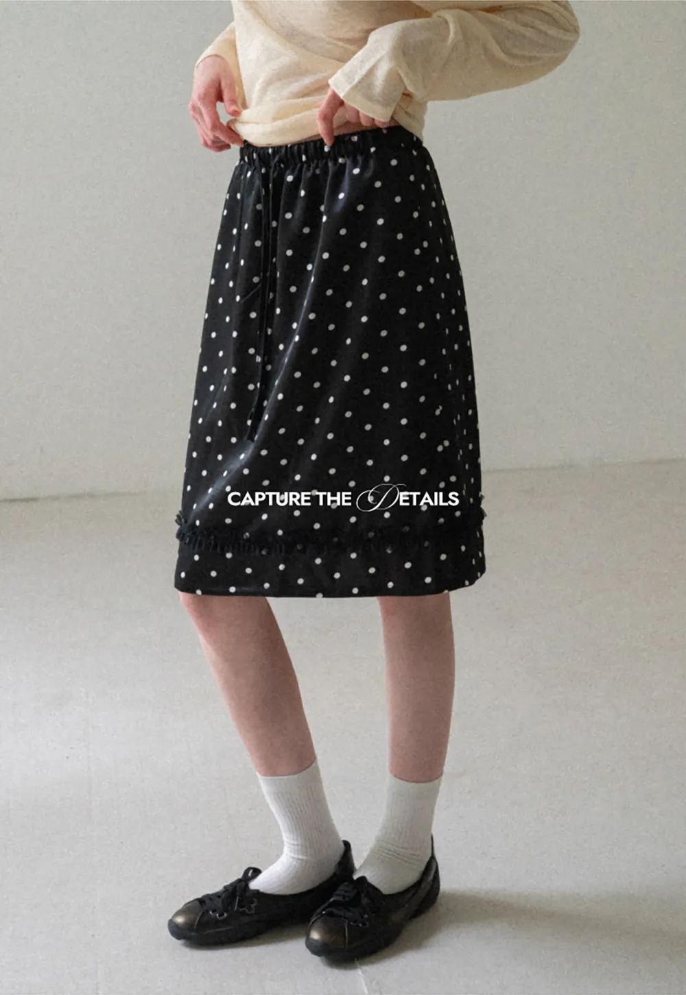 Polka Dot Print Drawstring Waist Skirt
