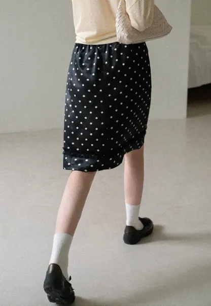 Polka Dot Print Drawstring Waist Skirt