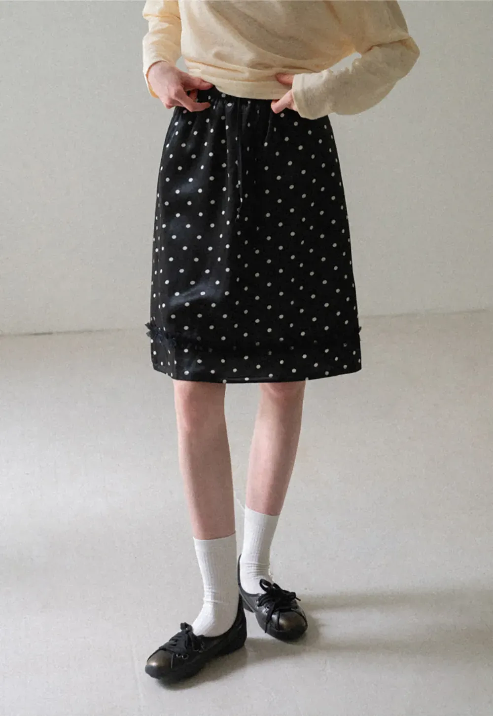 Polka Dot Print Drawstring Waist Skirt