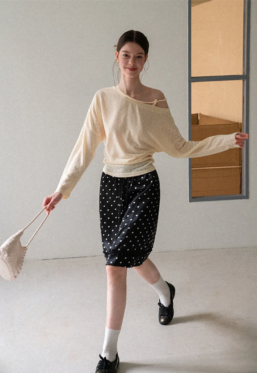 Polka Dot Print Drawstring Waist Skirt