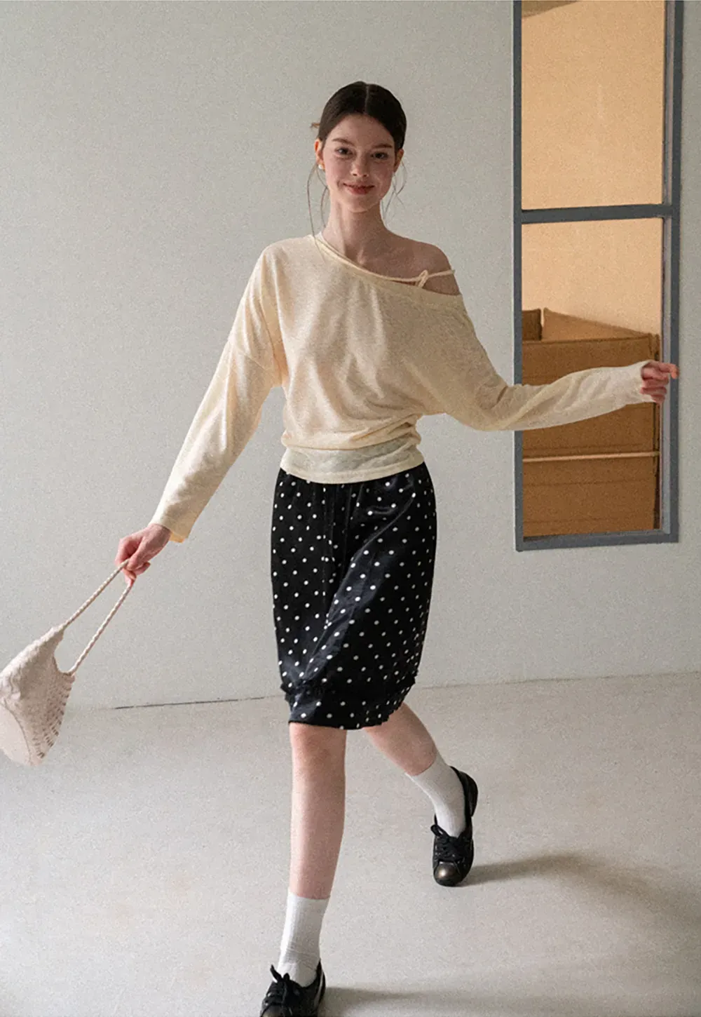 Polka Dot Print Drawstring Waist Skirt