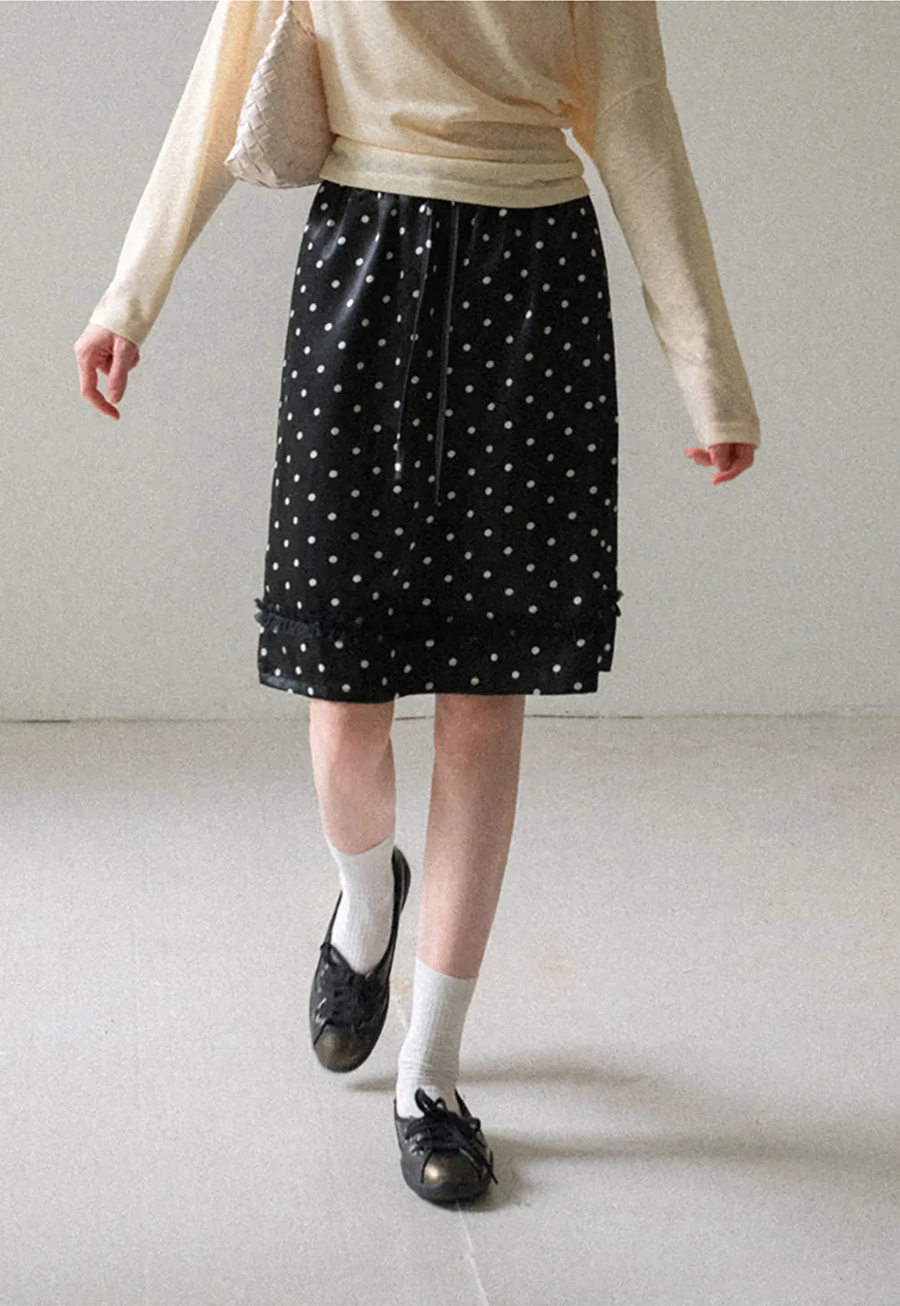 Polka Dot Print Drawstring Waist Skirt