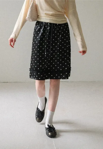 Polka Dot Print Drawstring Waist Skirt