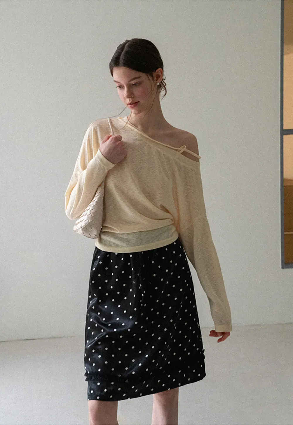 Polka Dot Print Drawstring Waist Skirt