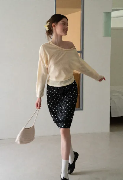 Polka Dot Print Drawstring Waist Skirt