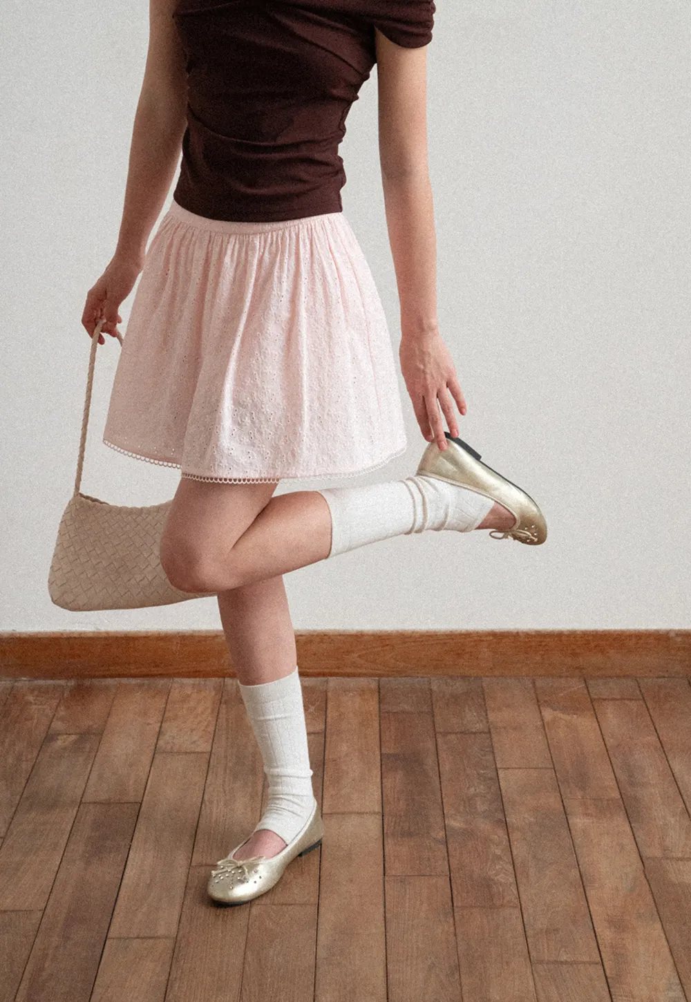 Eyelet Lace Trim Flared Skirt