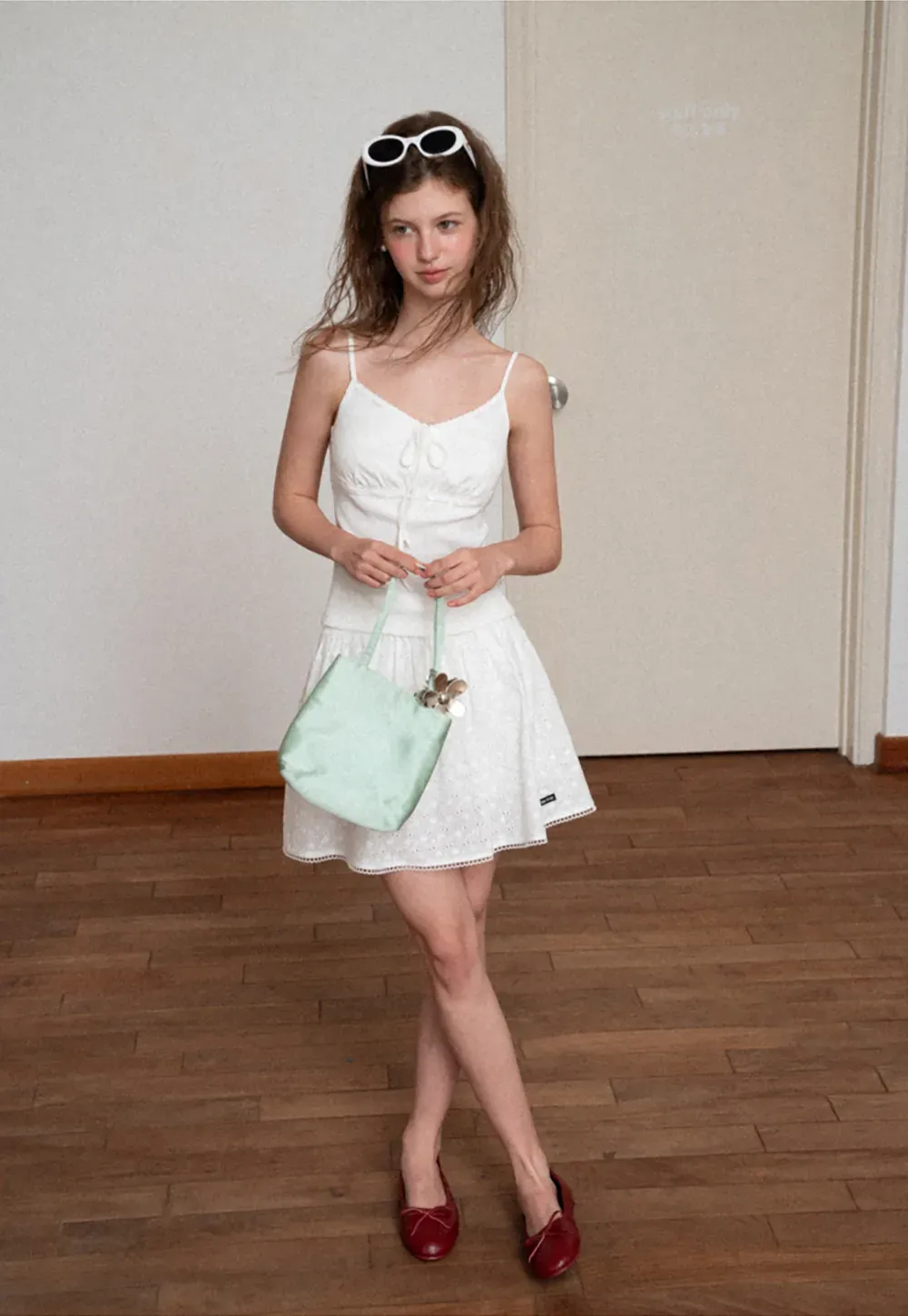Eyelet Lace Trim Flared Skirt