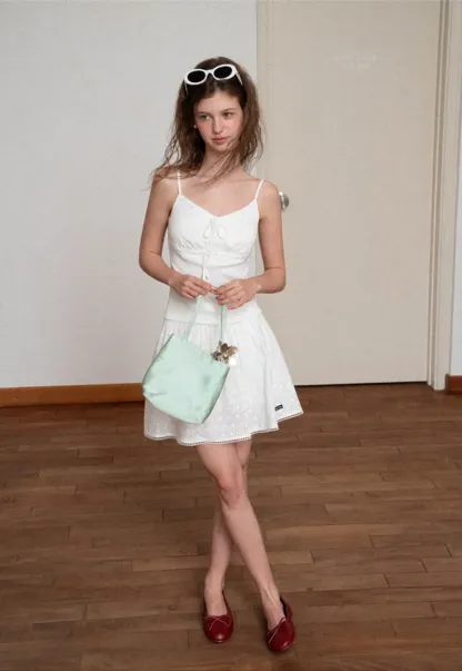 Eyelet Lace Trim Flared Skirt