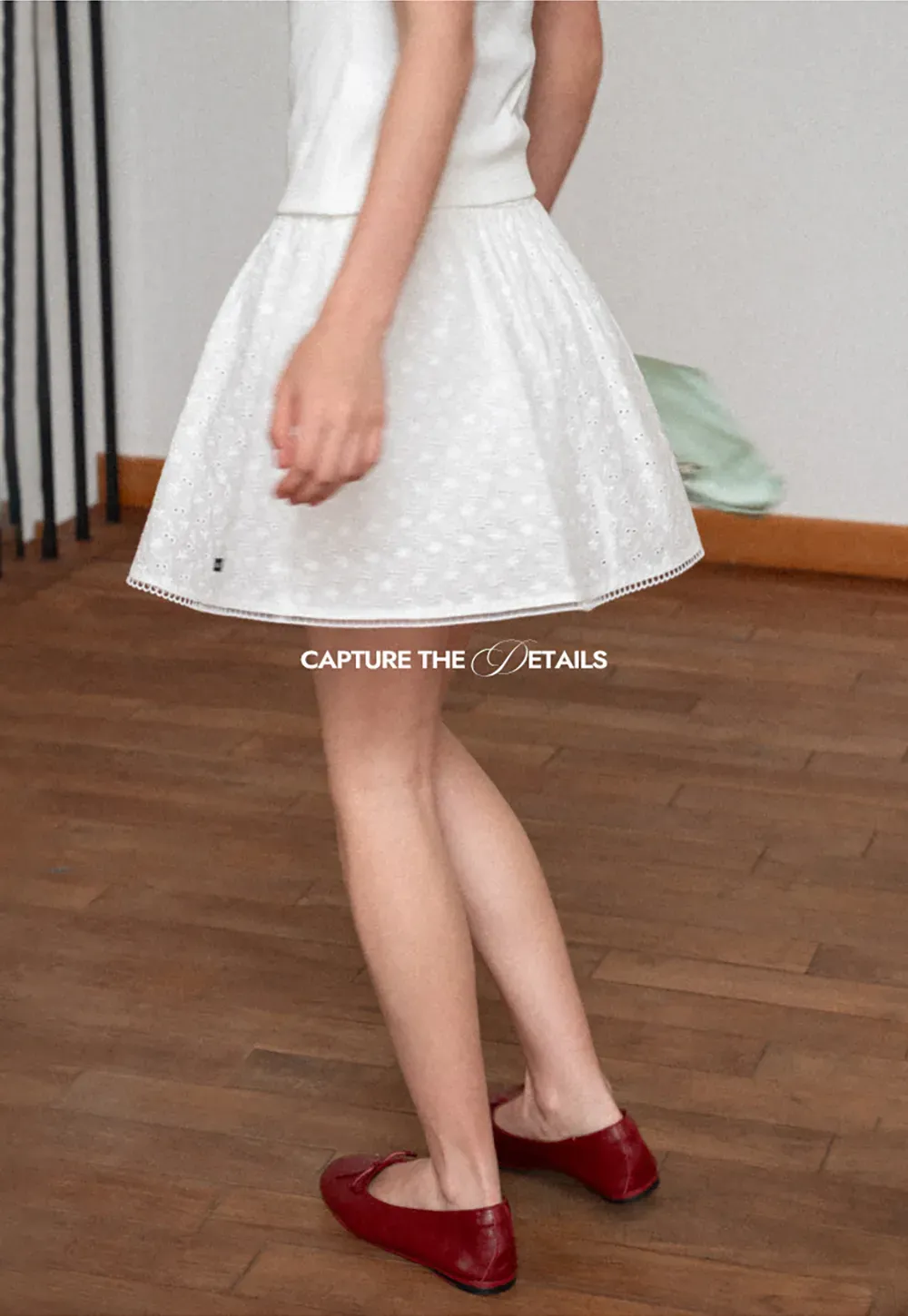 Eyelet Lace Trim Flared Skirt